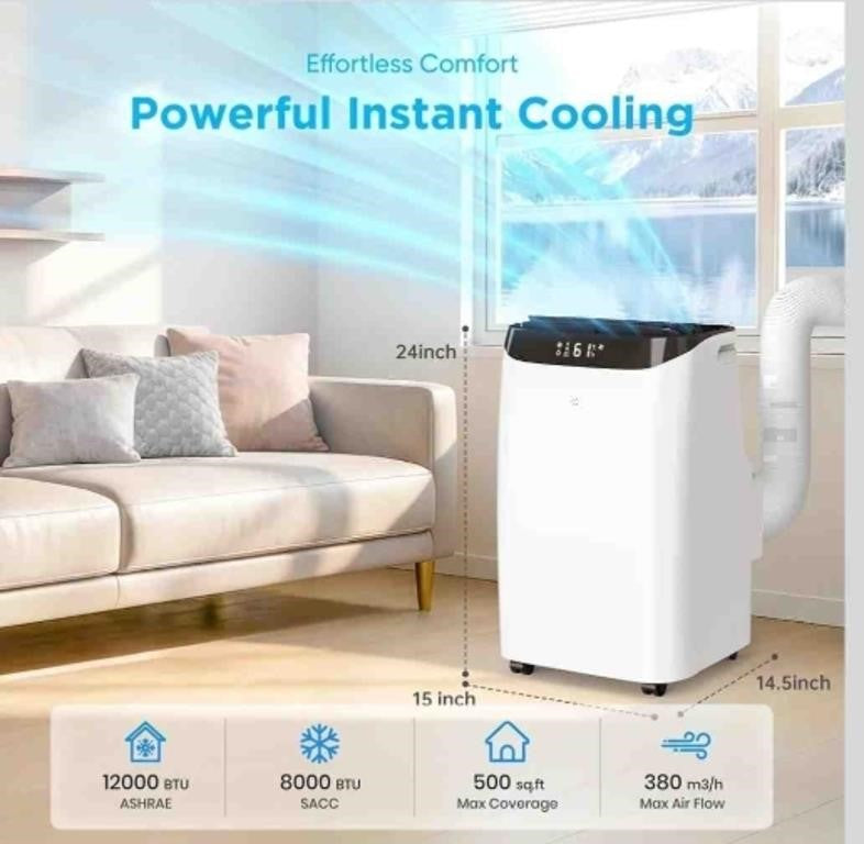 Portable Air Conditioner Cools Up to 500 Sq.Ft, 3-IN-1 12,000 BTU