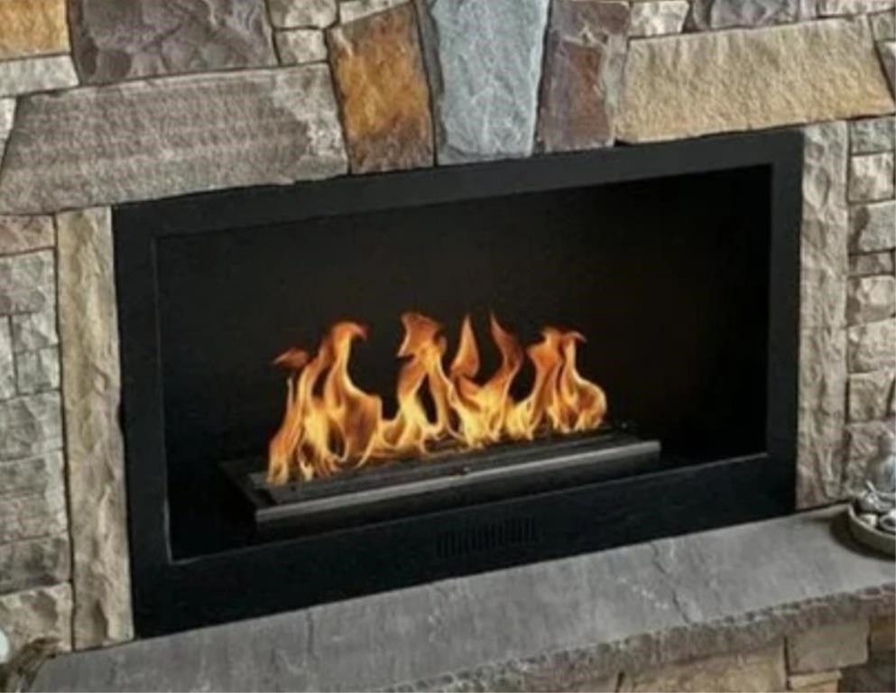 The Bio Flame 38" Firebox SS Black With 16" Burner Flush Mount Glass