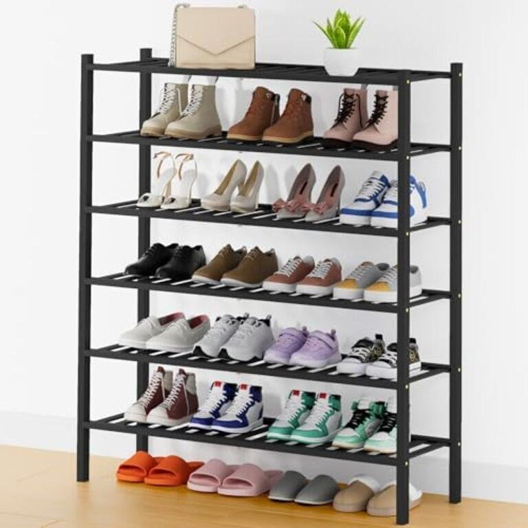 Smiry Bamboo Shoe Rack, 16 Vertical Slats, 6 Tier - 33.7" Wide, Black