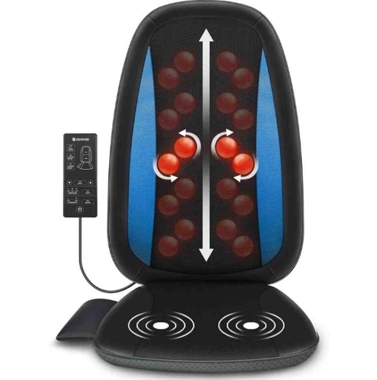 Comfier Shiatsu Back Massager with Heat -Deep Tissue Kneading Massage Seat Cushion, Massage Chair Pad for Full Back, Electric Body Massager