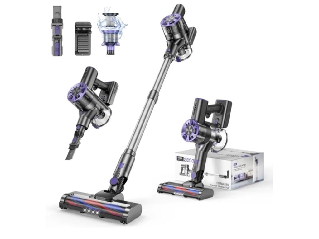 Comvtu Cordless Vacuum Cleaner for Home, 80,000PRM Powerful 4 in 1 Lightweight Stick Vacuum with 2 Adjustable Suctions, Max 40 Mins Runtime, 2600mAh Rechargeable Vacuums, Deep Purple