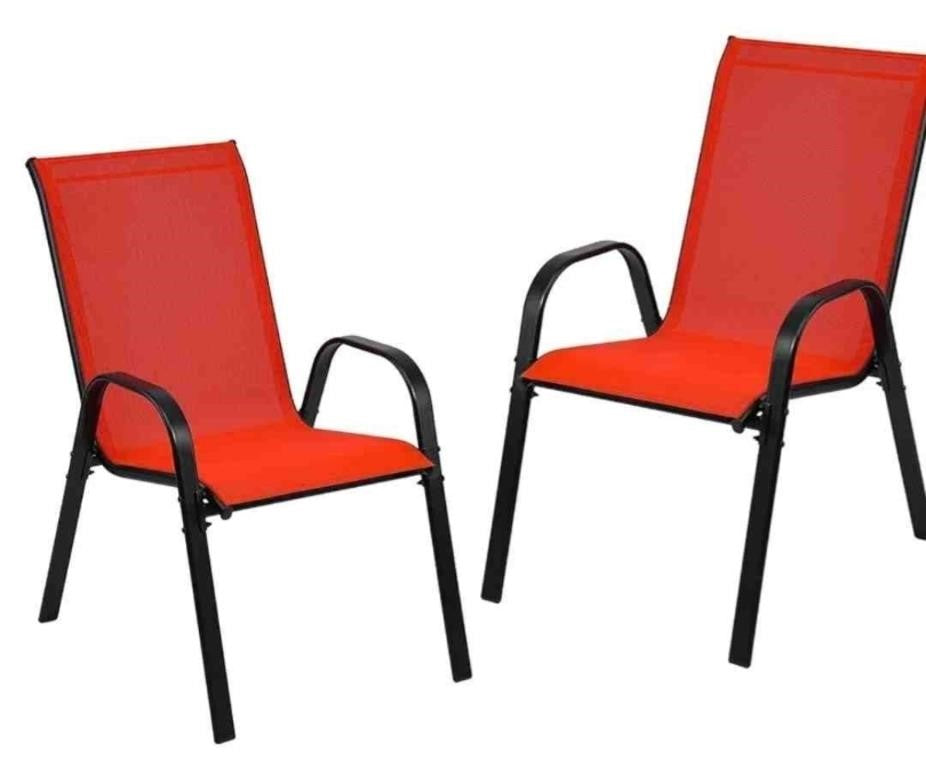 Bylring Stackable Outdoor Patio Dining Chairs with Backrest/Armrests, Set Of 2, Red