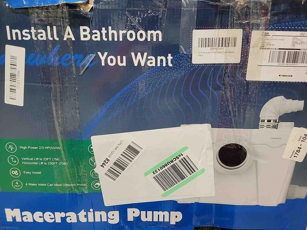 500W Macerator Pump for Macerating Toilet, Connect Full Bathroom, Sink, Kitchen, Water Disposal, Automatic Start and Stop, Reamer Crush Function