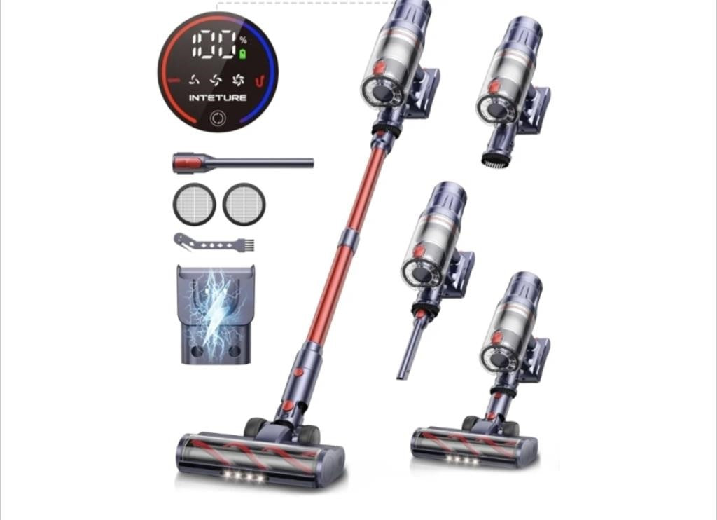 Inteture Cordless Vacuum Cleaner, 600W 50Kpa Self-Standing Vacuum Cleaners with 65min Detachable Battery, Stick Vacuum with Touch Display, Wall Mount Charging, Handheld Vacuums for Hard Floor Carpet Model BP20