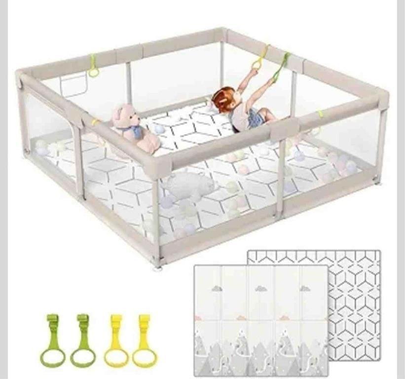 ZEEBABA Baby Playpen with Mat, Playpen for Babies (59x59x27inch), Kids Safety Play Pen for Babies and Toddlers, Extra Large Playpen Playmat, Baby Fence Gives Mommy a Break, Large Baby Play Yard
