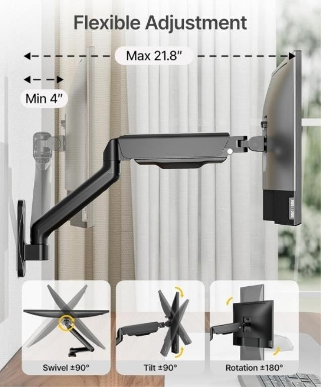 MonTEK Single Monitor Wall Mount for 17 to 32 inch Flat/Curved Screens