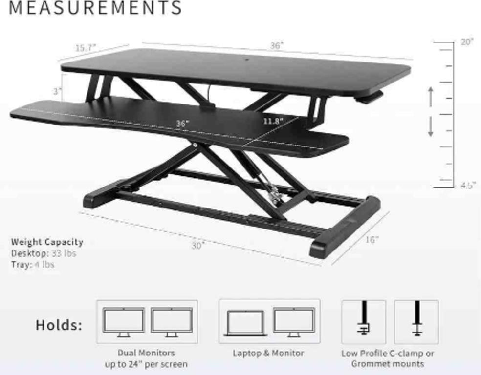 VIVO 36 inch Desk Converter, K Series, Height Adjustable Sit to Stand Riser