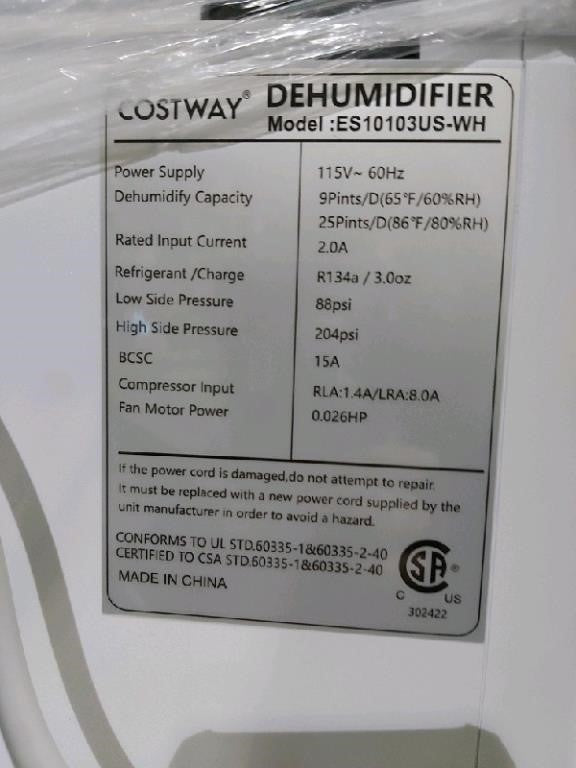 Costway 1750 Sq. Ft 32 Pints Dehumidifier