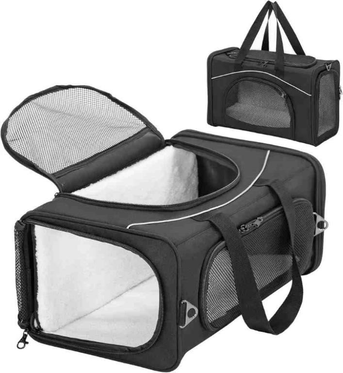 Petsfit Airline Approved Pet Carrier, 18x8x11" with Removable Dual-Sided Padding, 2-Way Placement, Fits Under Most Airplane Seats, Escape Proof, Black