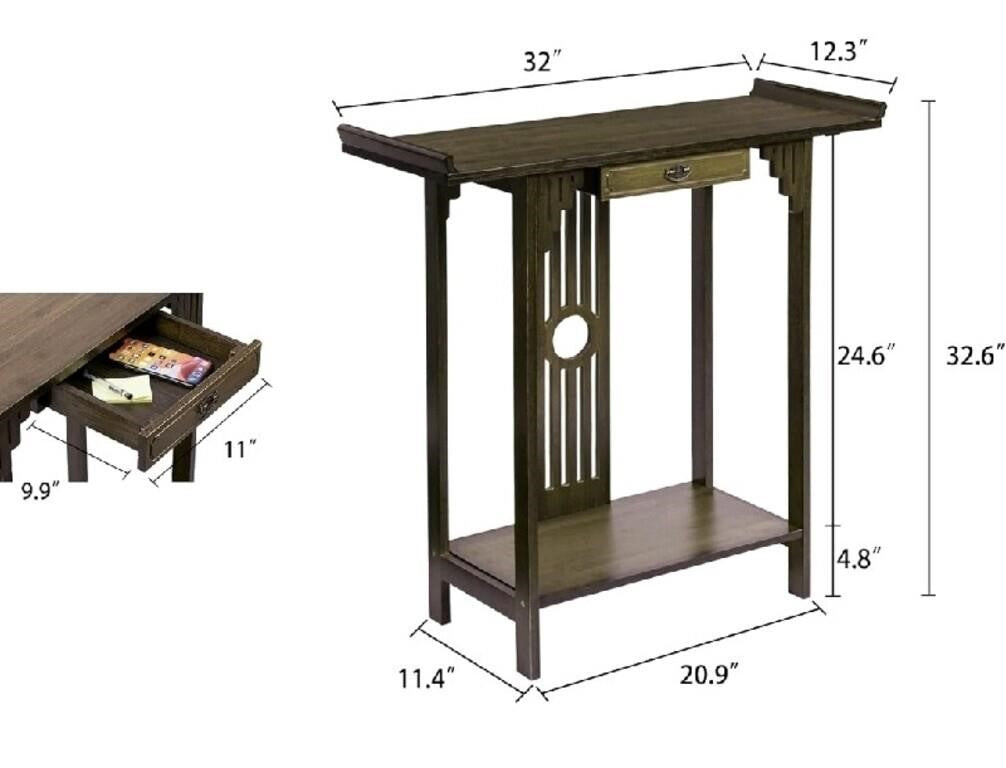 Console Table, 2 Tier Rustic Tall Long Desk with Drawer 32"