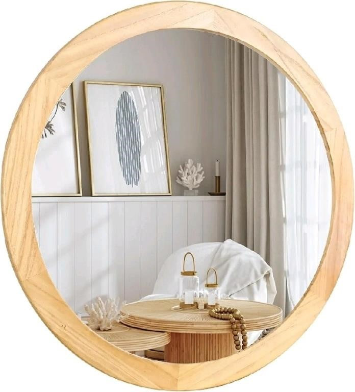 36" Vanity Wall Rustic Mirror with Wood Frame Round