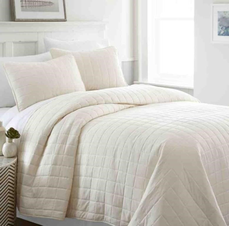 3-Piece Square Quilted Coverlet Set Double