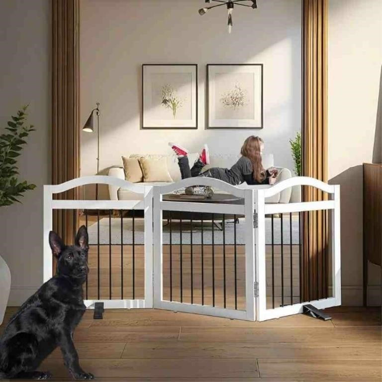 GATEZAOLU Freestanding Pet Gate Indoor Cedar