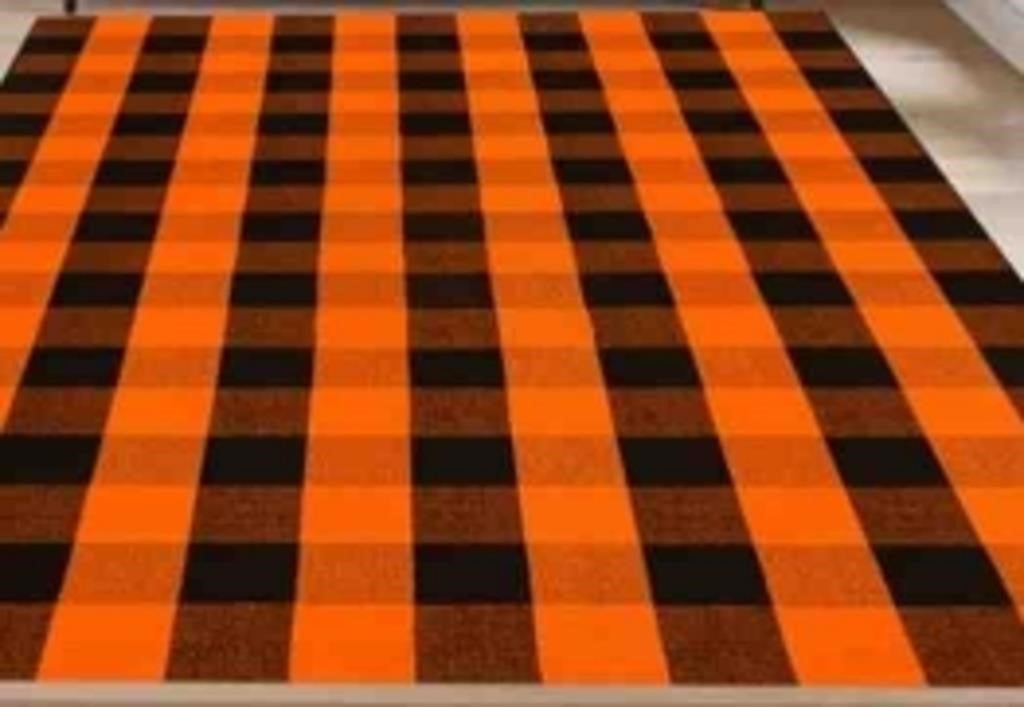 Bedkiss Orange and Black Plaid Rug Indoor Ou