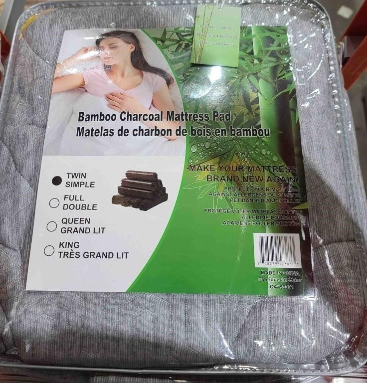 Bamboo Charcoal Fiber Mattress Pad Twin, Grey