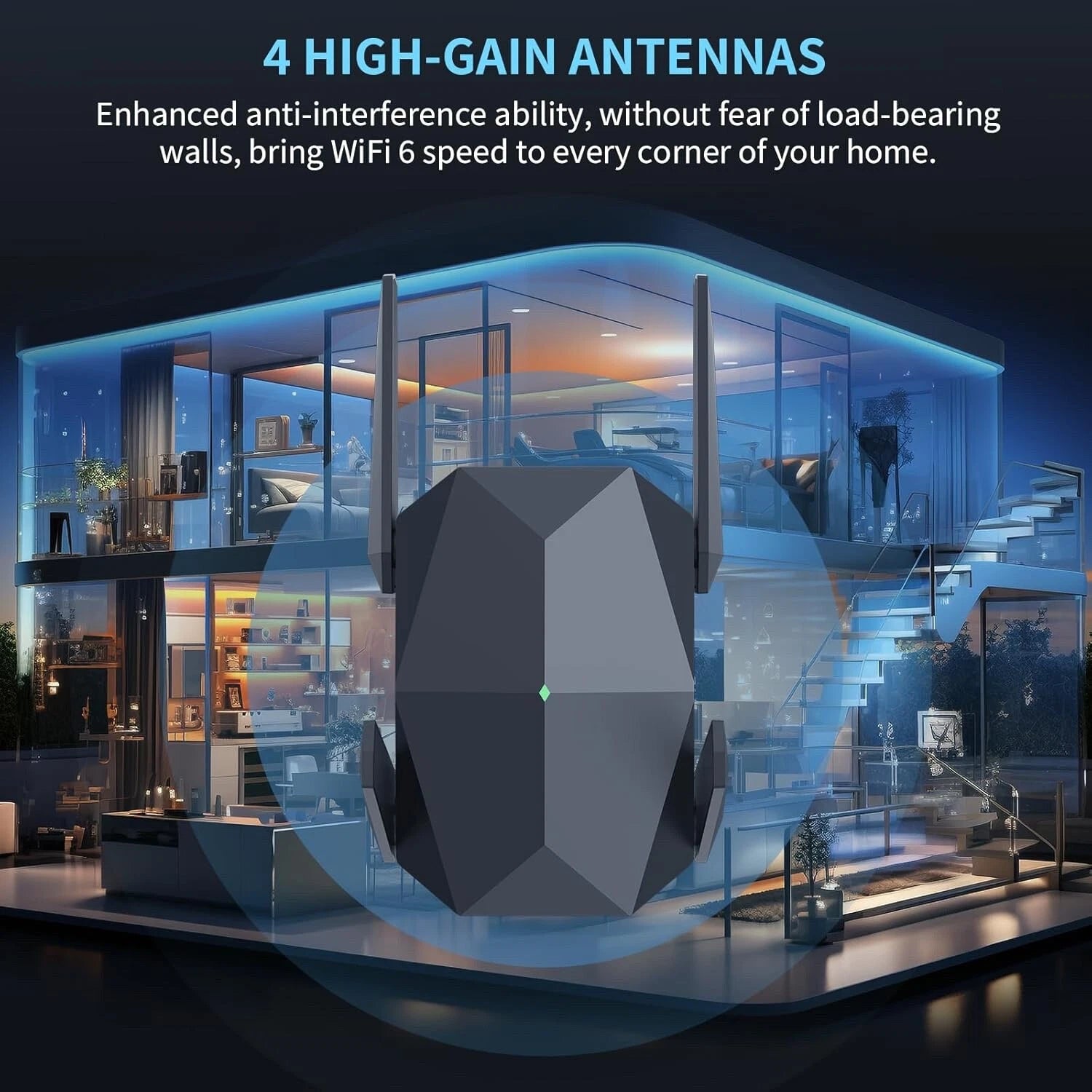 Ingabis WiFi 6 Range Extender Signal Booster with Gigabit Ethernet Port, AX3000 Black