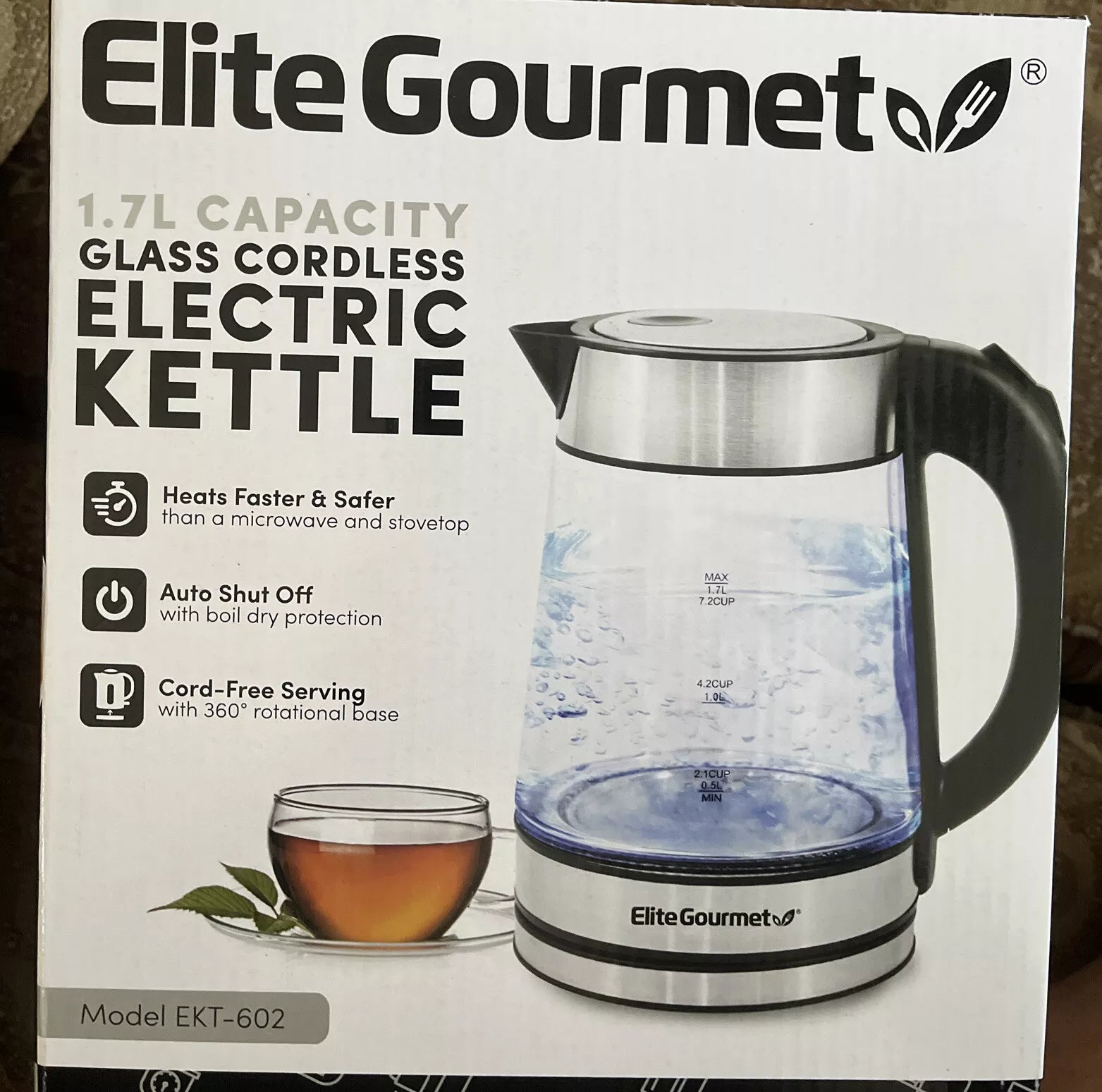 Elite Gourmet 1.7l Glass Cordless Electric Kettle