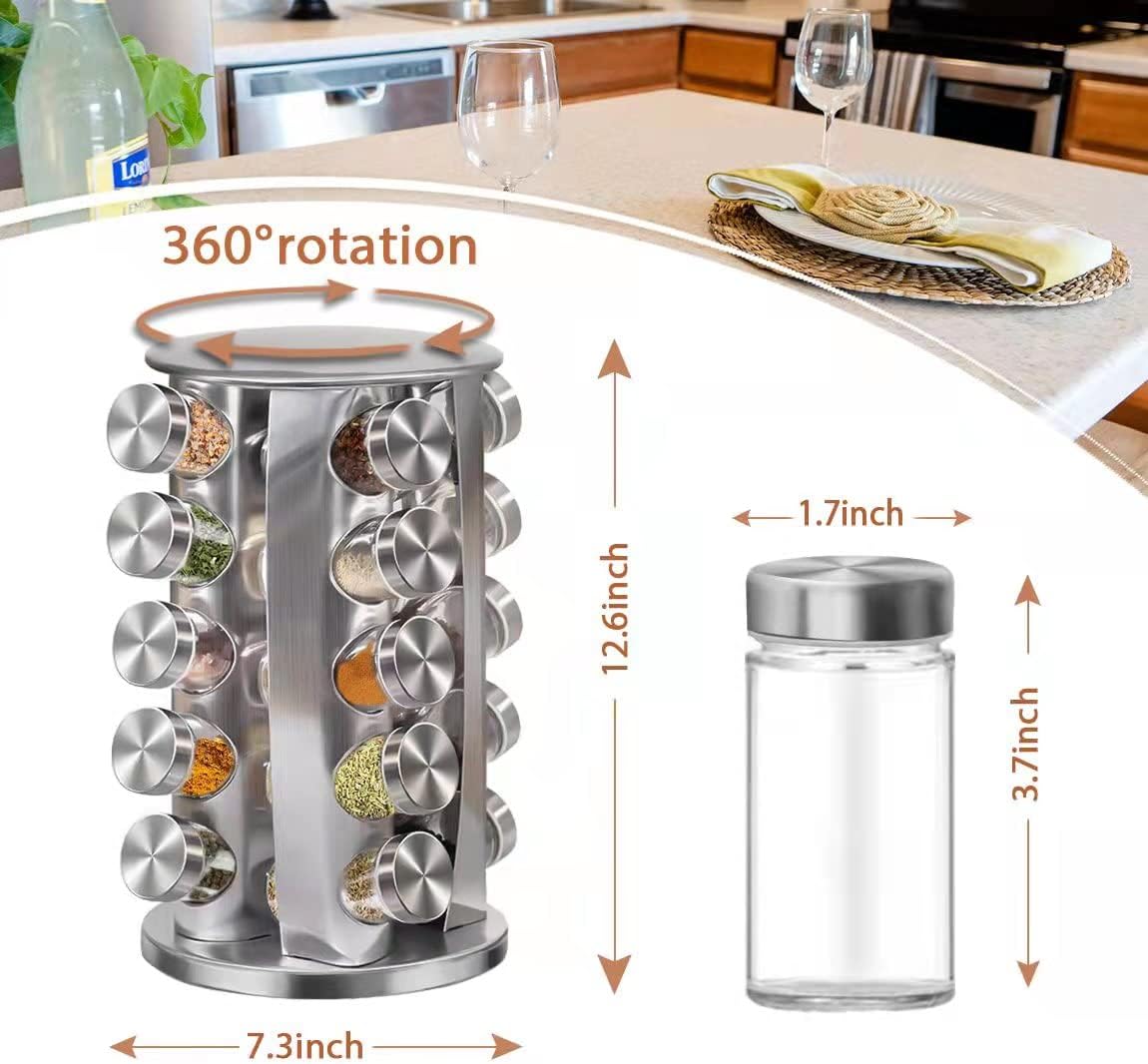 Puppycute Rotating Spice Rack Organizer with Jars 20Pcs,