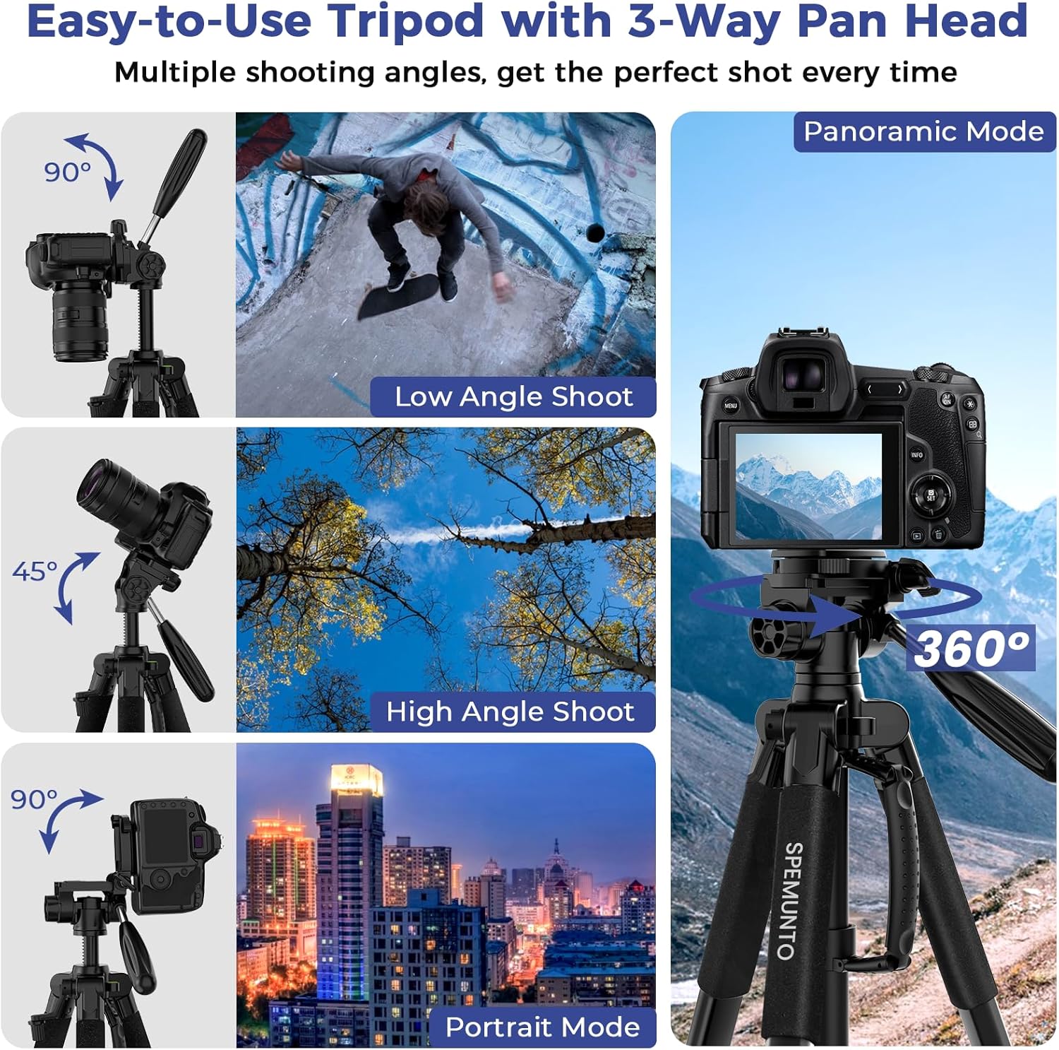 SPEMUNTO 75" Camera Tripod for Cell Phone, Black Porfessional