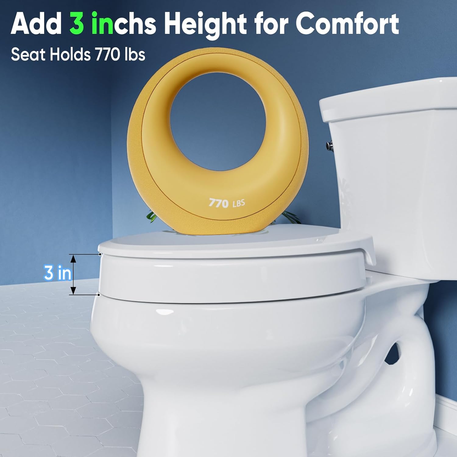 SAMODRA Raised Toilet Seat Riser, White, 3 Inch