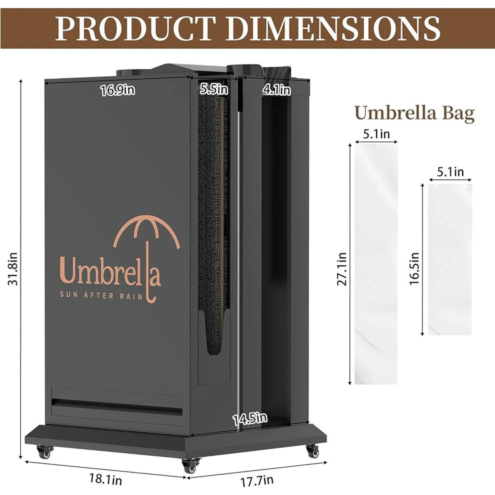 Commercial Umbrella Bag Dispenser Stand with Wheels, BLACK