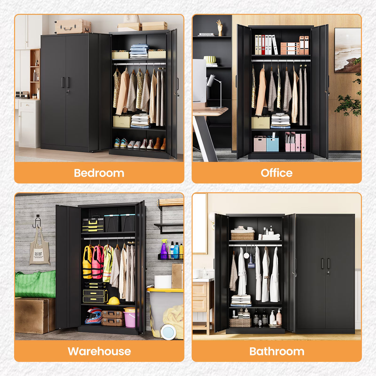 Metal Armoire Closet with Lock, 72" Tall Wardrobe Cabinet, STANI