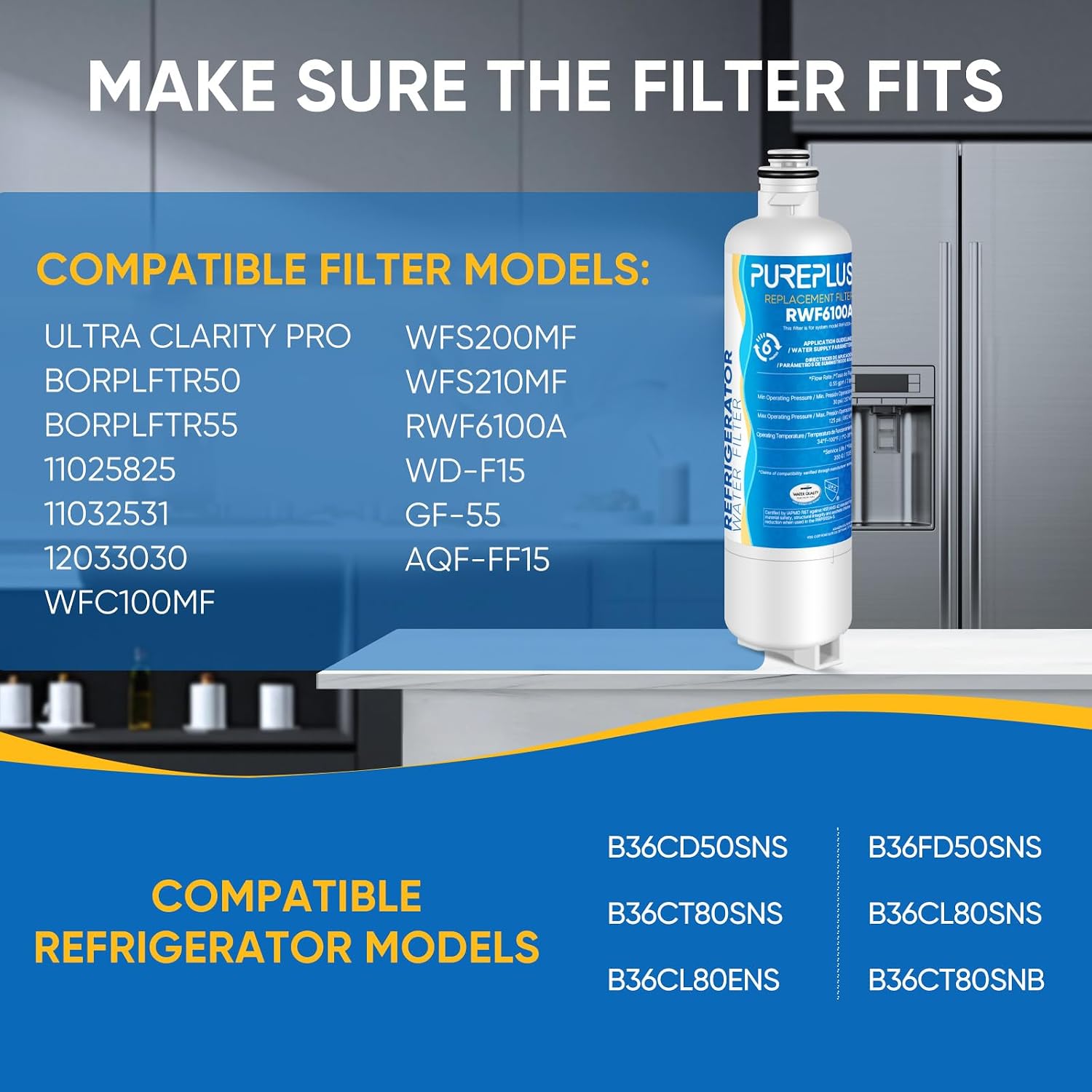 PUREPLUS BORPLFTR50 Replacement for Bosch Ultra Clarity Pro Refrigerator Water Filter,