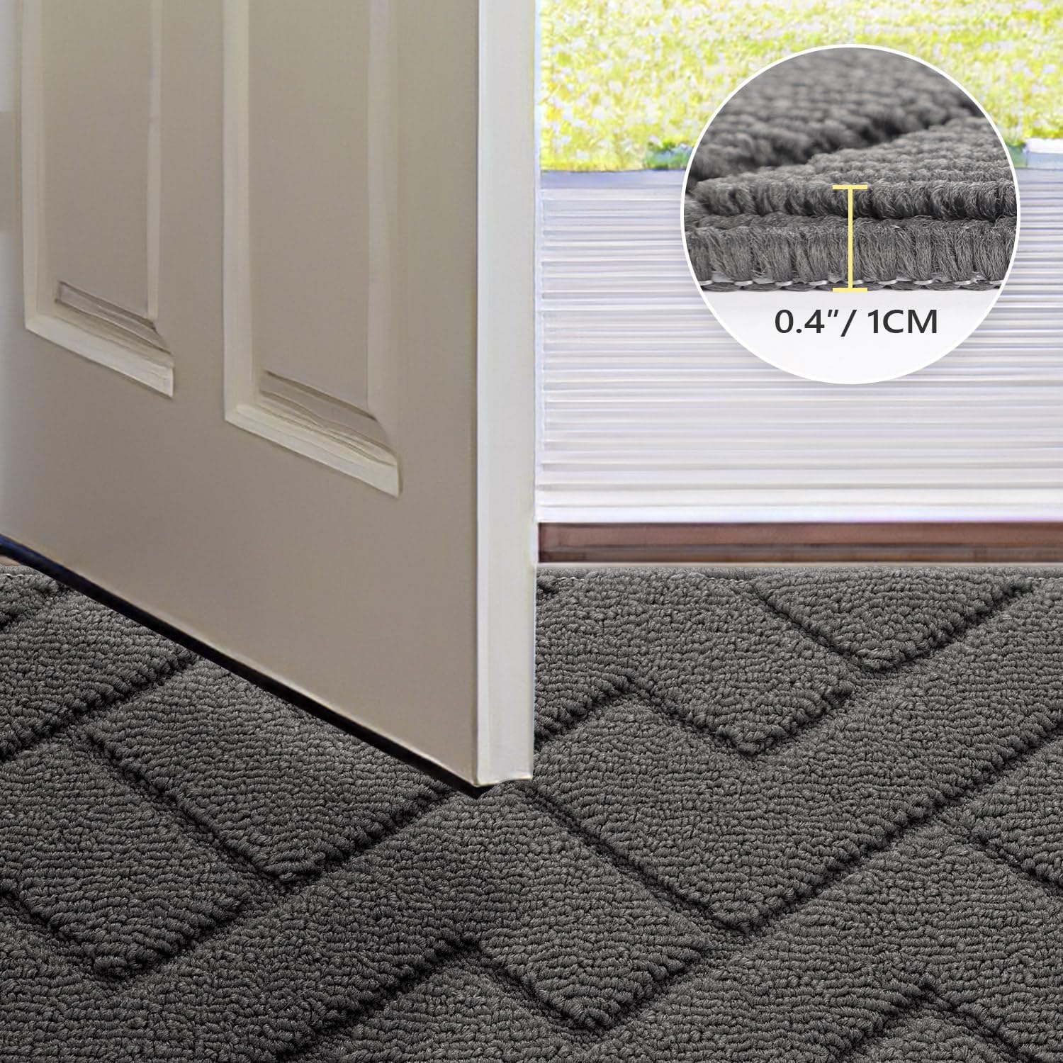 hicorfe Indoor Doormat, (Grey),24"x35"