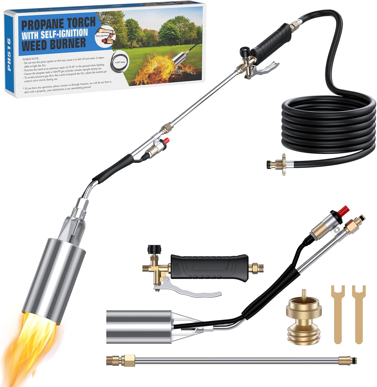 SEVENMEET Propane Torch Weed Burner, 11.5FT Hose, Black