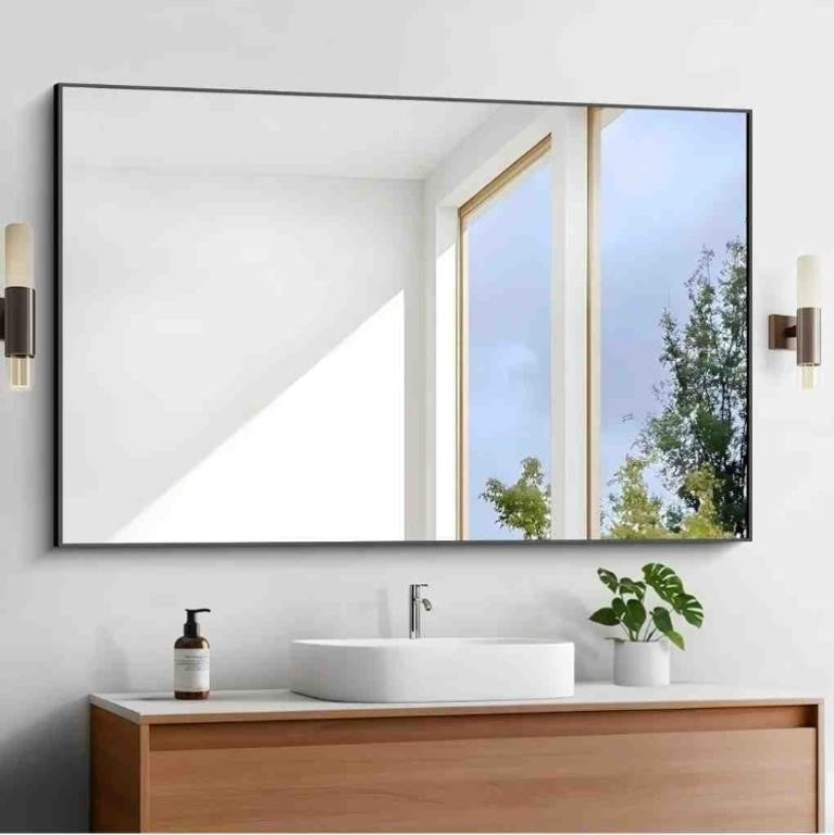 Leyden Bathroom Mirror 30x48 inches, Wall Mounted Mirror Black Rectangle Mirror