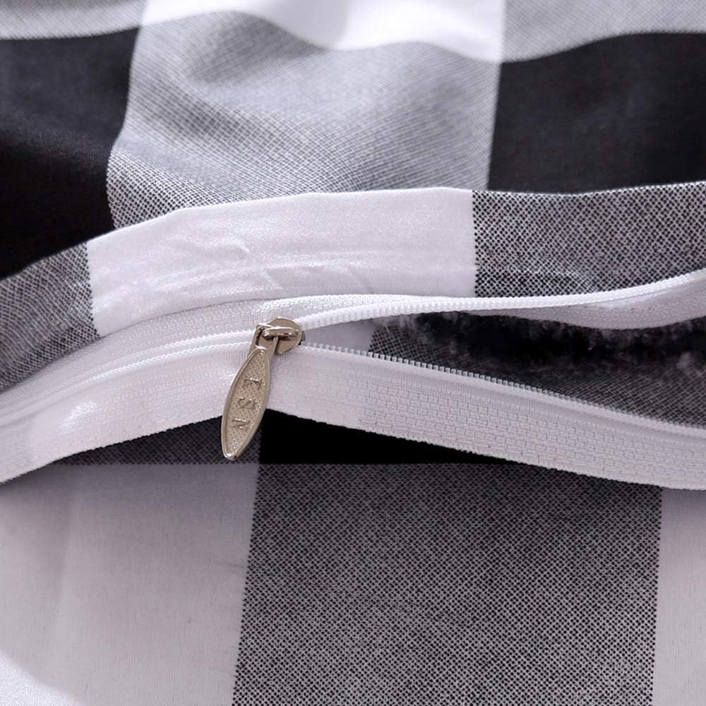 Farmhouse Buffalo Checked Bedding Set, Twin (173×230cm),Black Gray White