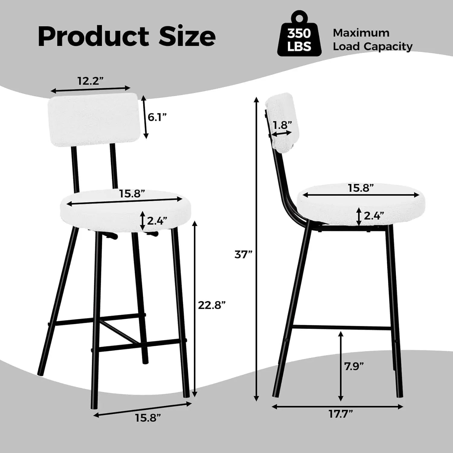 Garvee Bar Stools, Set of 4, Back, Metal Legs, Beige