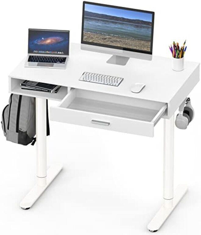 SHW 40-Inch Height Adjustable Claire Electric Standing Desk, White