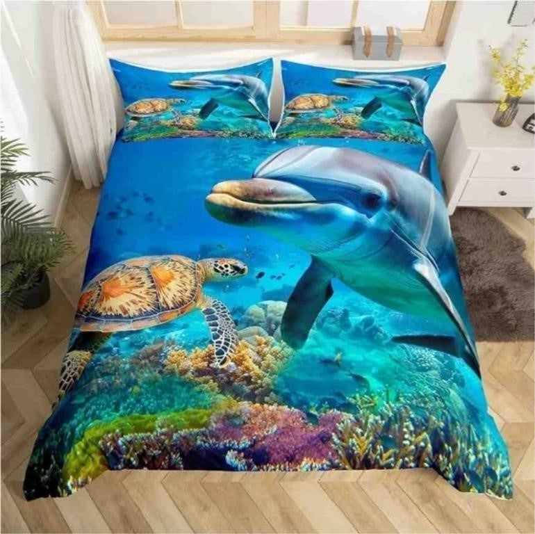 Feelyou Dolphin Comforter Cover, Set Ocean Marine Queen