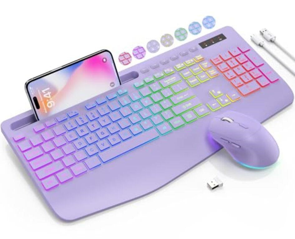 SABLUTE Wireless Keyboard and Mouse Combo, (Lavender Purple)