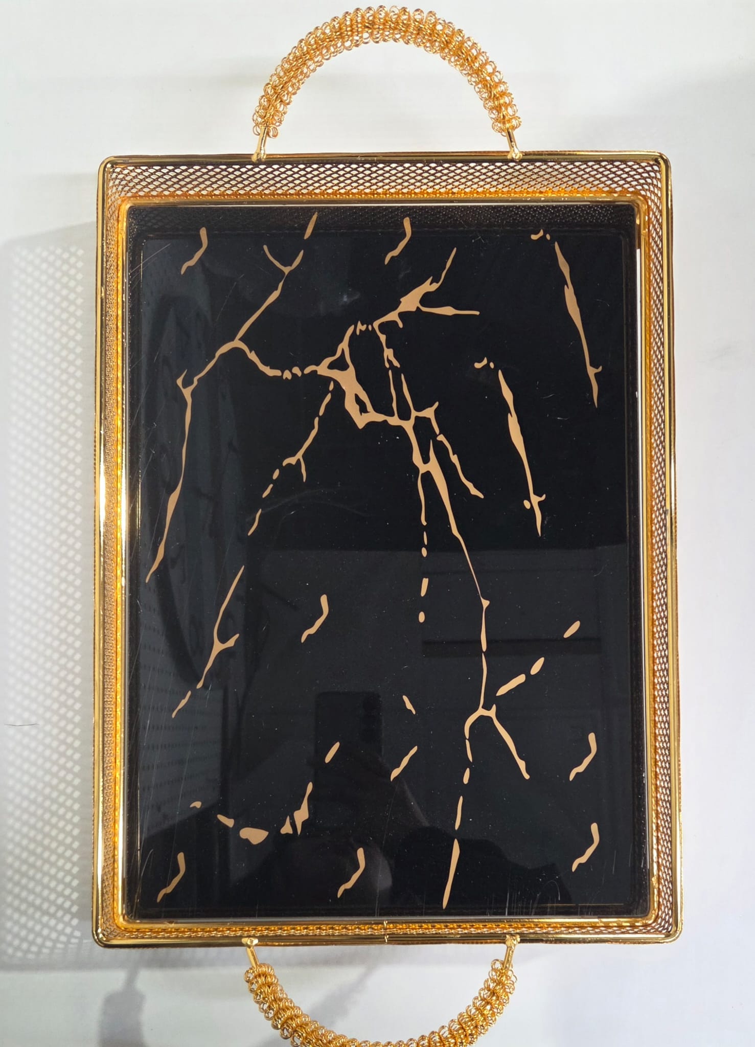 TRAY MARBLE BLACK AND GOLD S