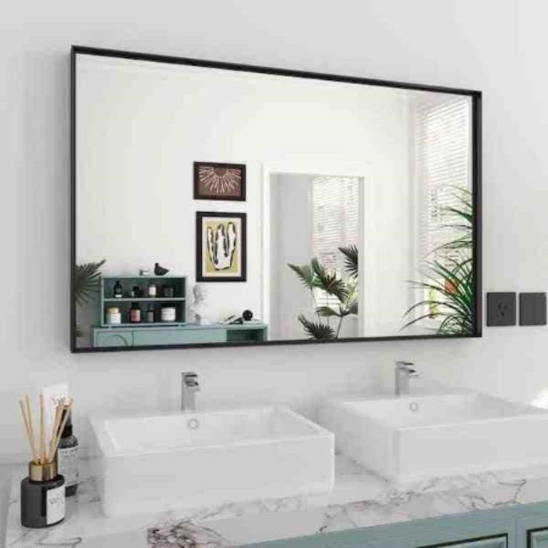 Trea 48 in. W x 30 in. H Large Rectangular Aluminium, Black