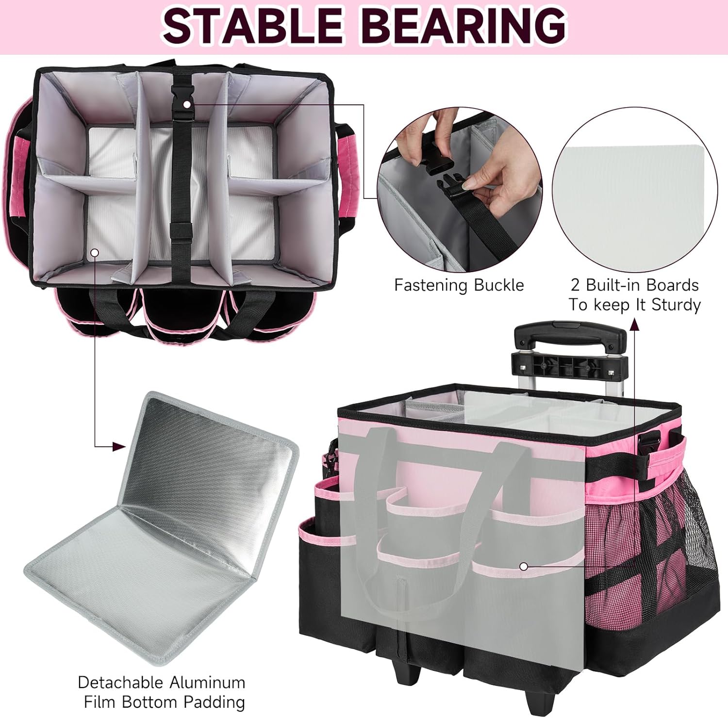 ZIOZERTT Rolling Cleaning Caddy Bag with Detachable Trolley,