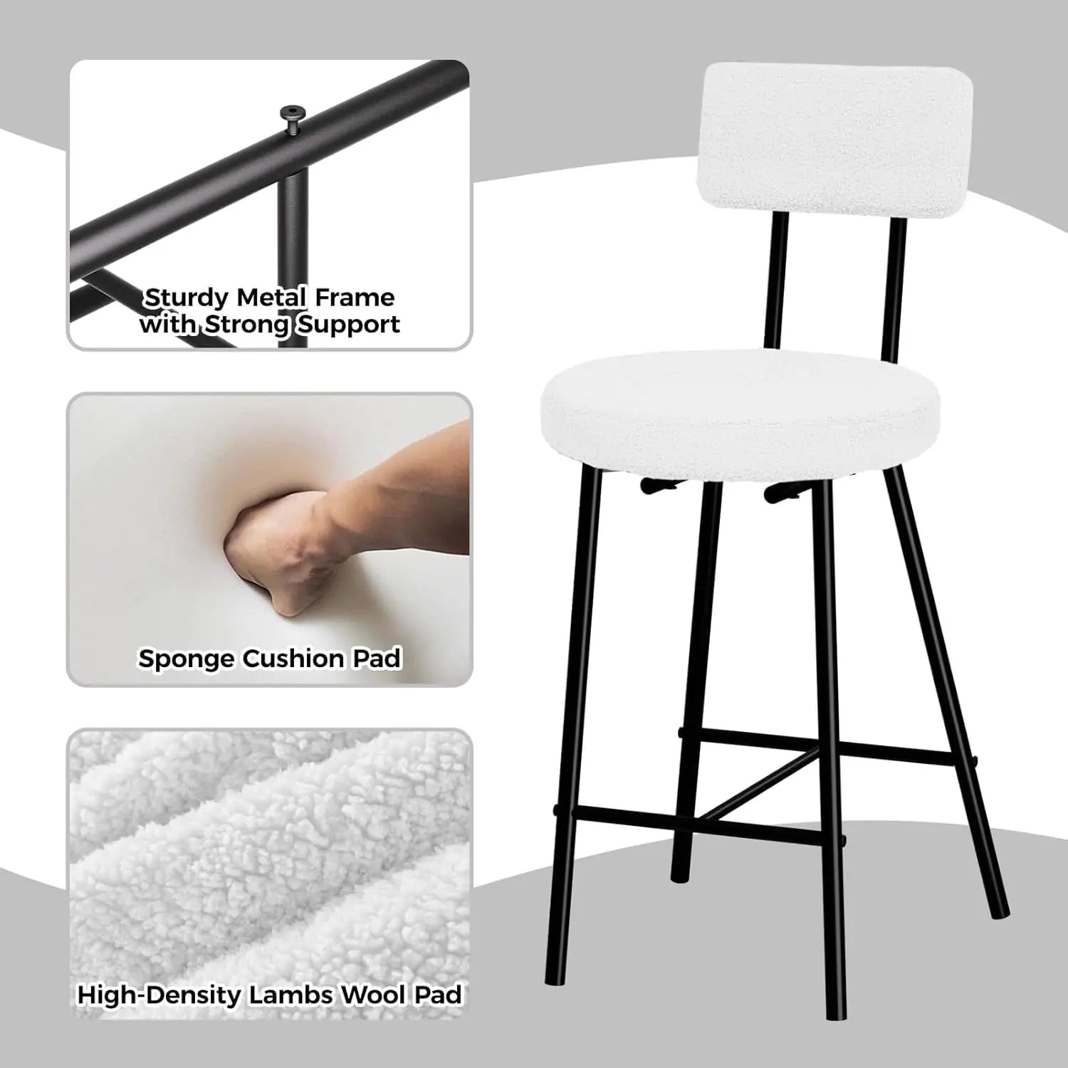 Garvee Bar Stools, Set of 4, Back, Metal Legs, Beige