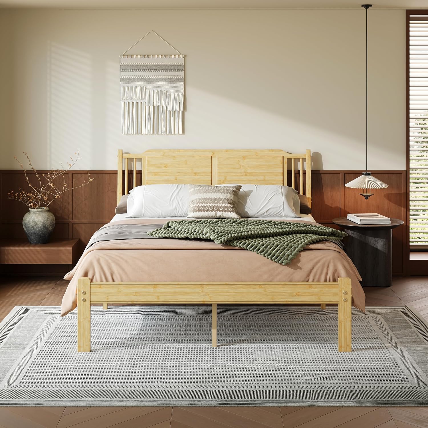 ZIYOO Queen Bamboo Bed Frame, 14 Inch Natural Bamboo Finish