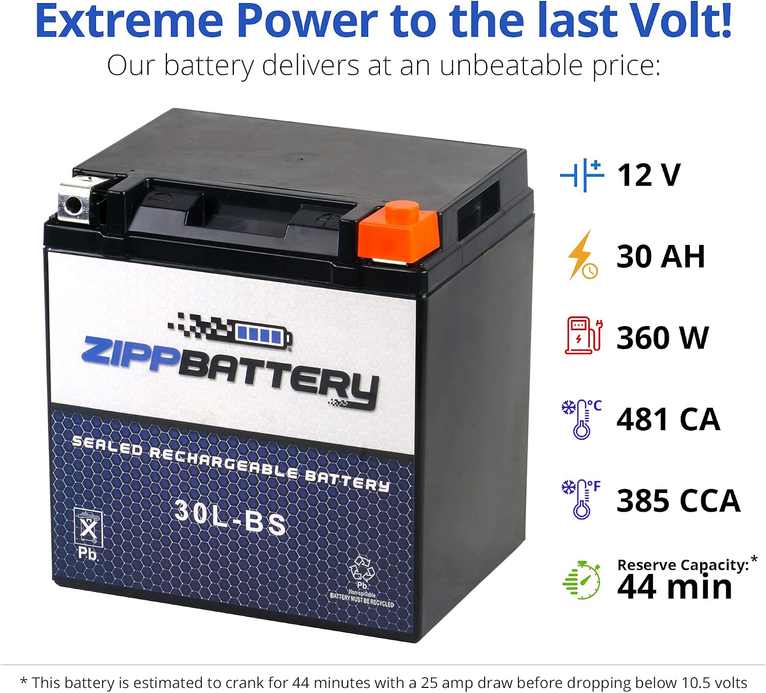 ZIPPBATTERY YTX30L-BS 12V 385 CCA AGM