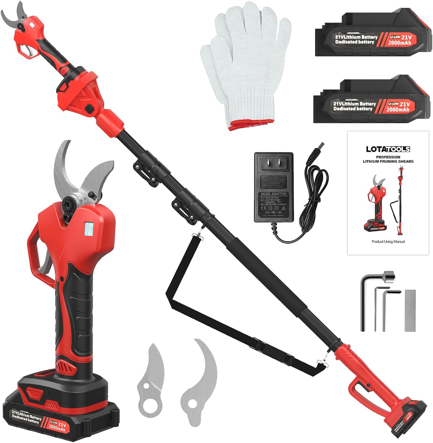 LotaTools Electric Pruning Shears with Telescopic Rod, 50mm 1.96"