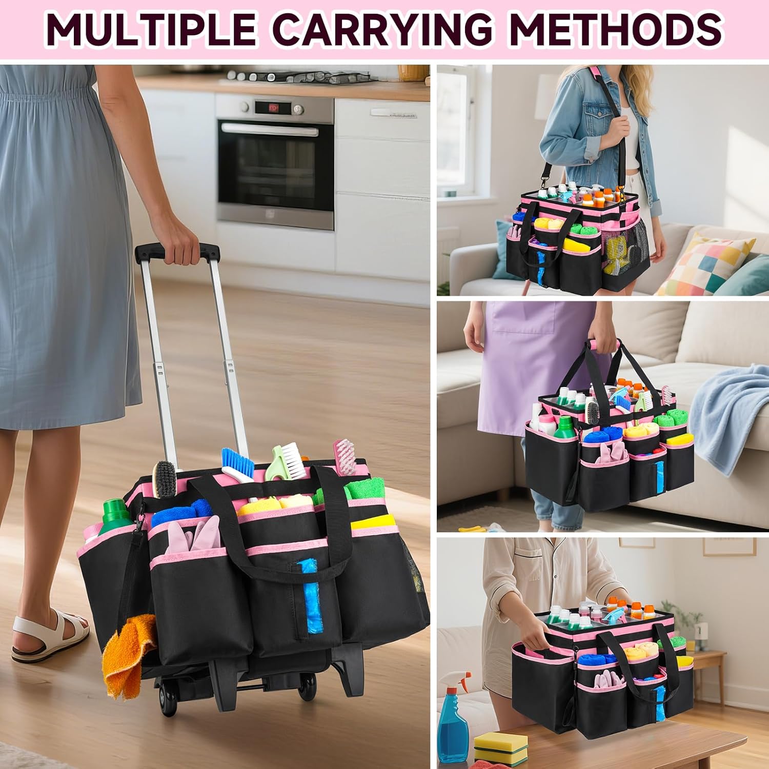 ZIOZERTT Rolling Cleaning Caddy Bag with Detachable Trolley,