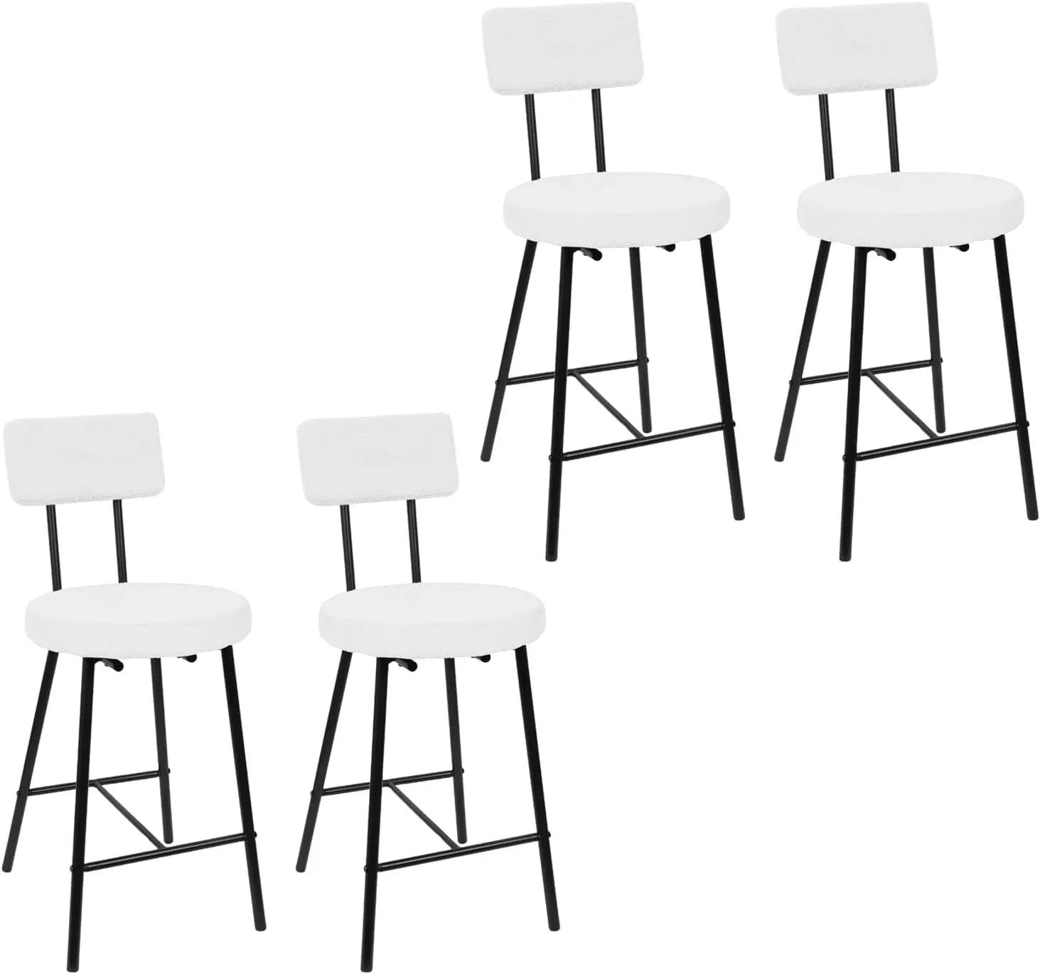 Garvee Bar Stools, Set of 4, Back, Metal Legs, Beige