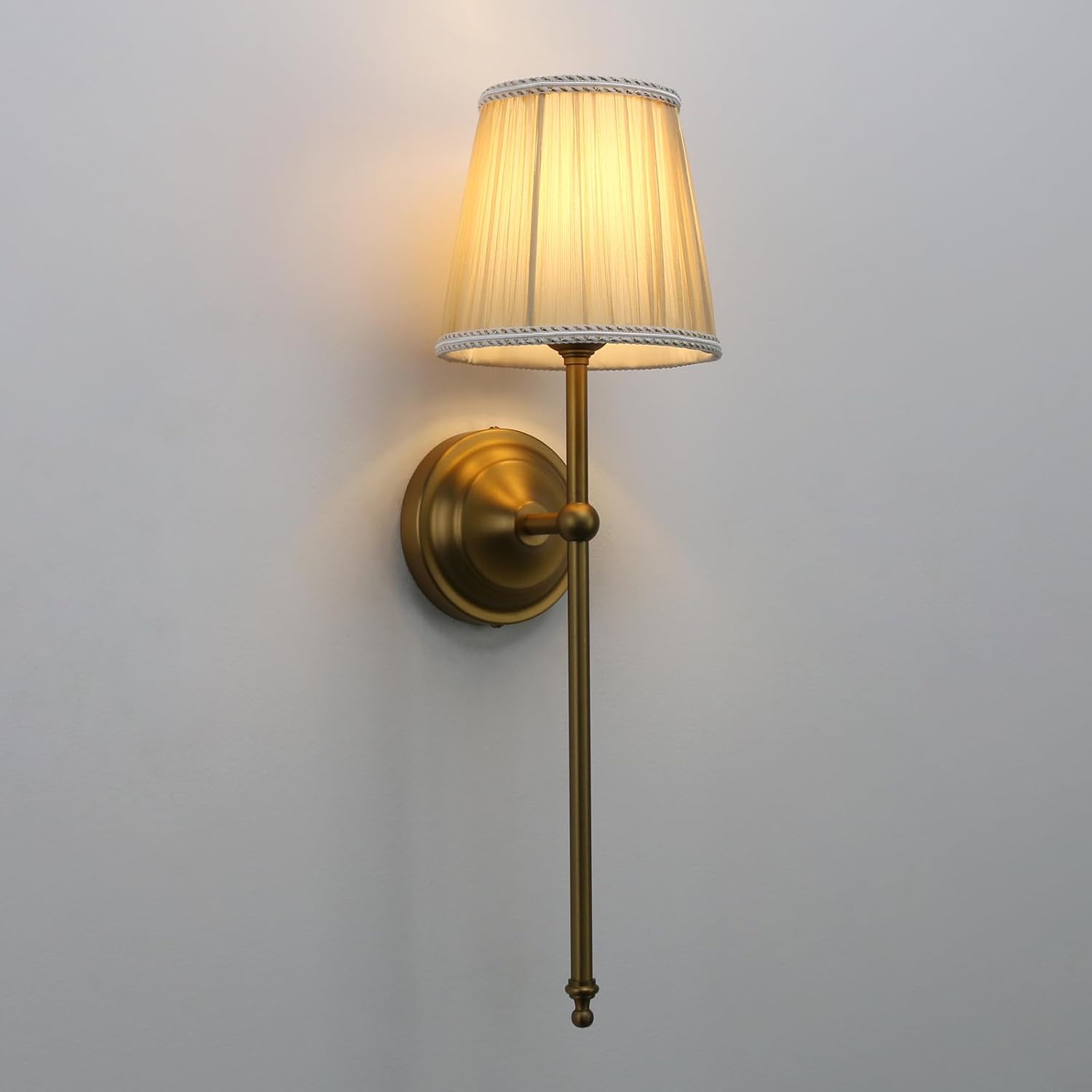 JIMUBEAM Wall Sconce Lighting Pleated Khaki Gauze Fabric Boho Decor,