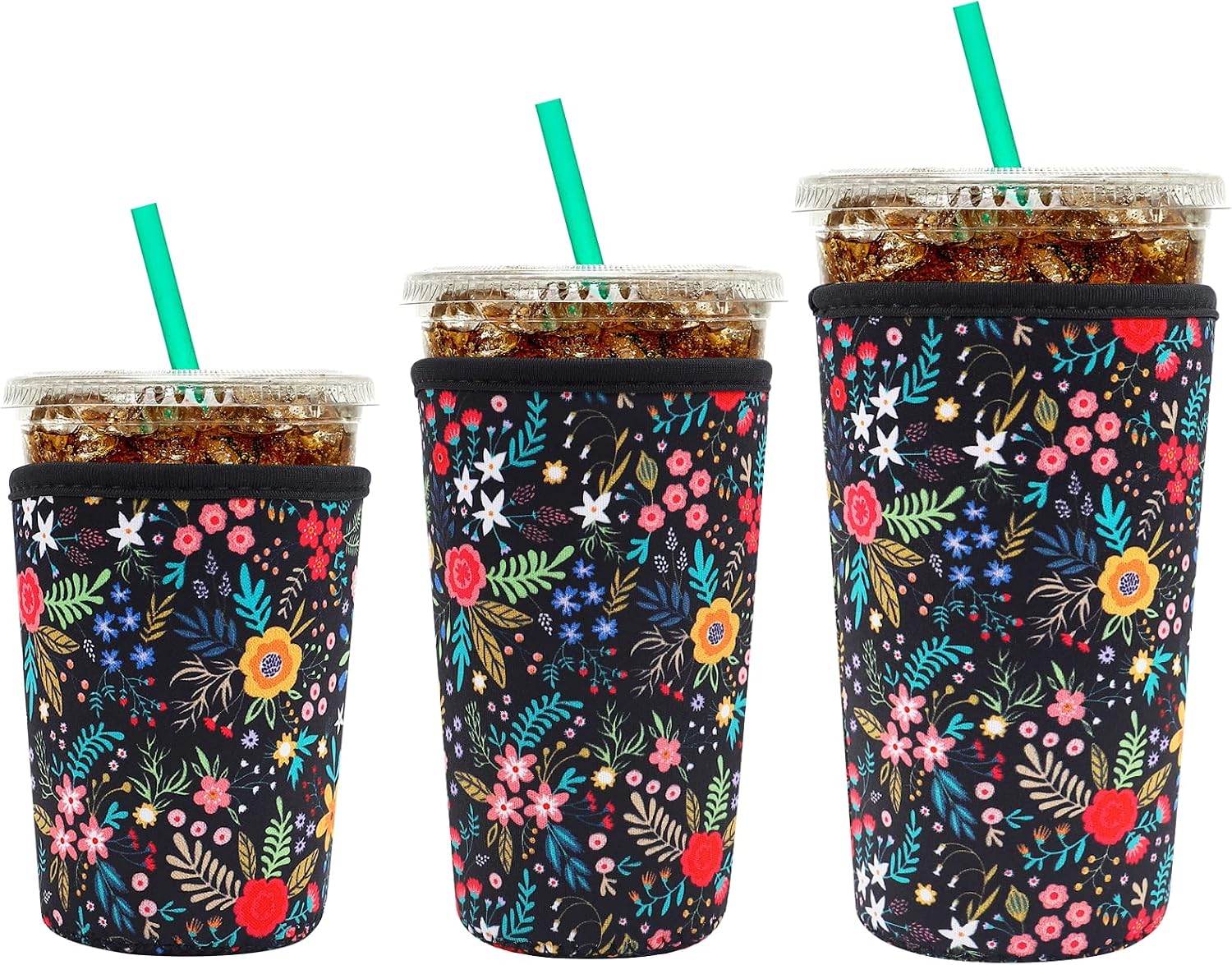 YR Reusable Neoprene Insulator Sleeve for Iced Coffee Cups, 3pcs/pack