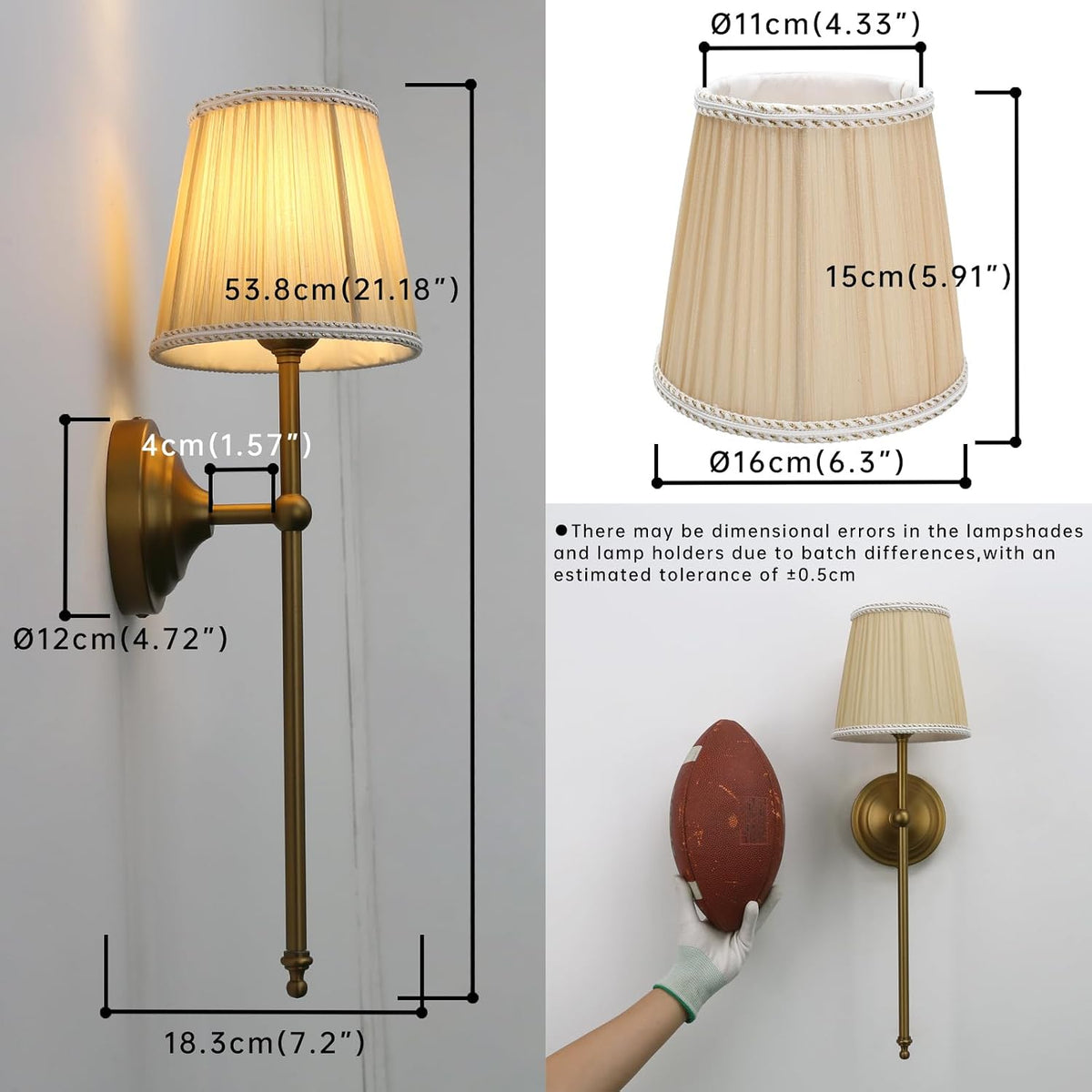 JIMUBEAM Wall Sconce Lighting Pleated Khaki Gauze Fabric Boho Decor,