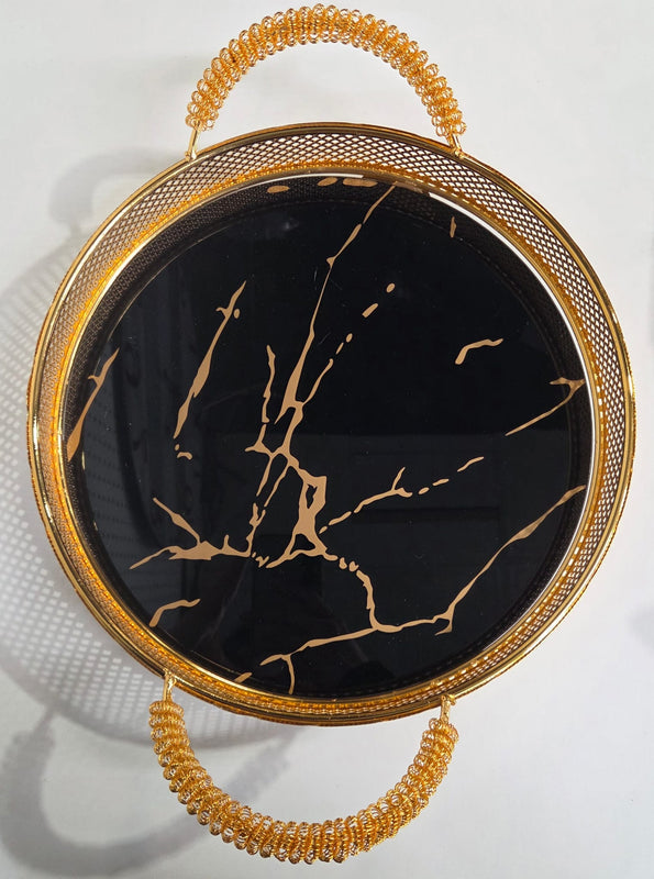TRAY ROUND BLACK AND GOLD l