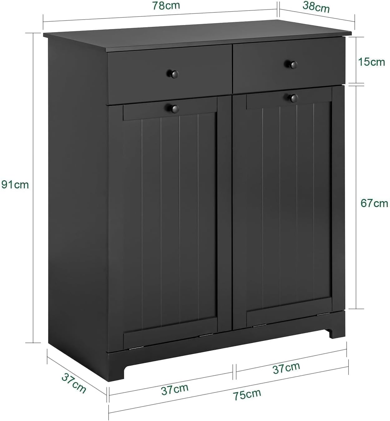 SoBuy Laundry Cabinet with 2 Removable Baskets and Double Drawers, BZR33-SCH, Black