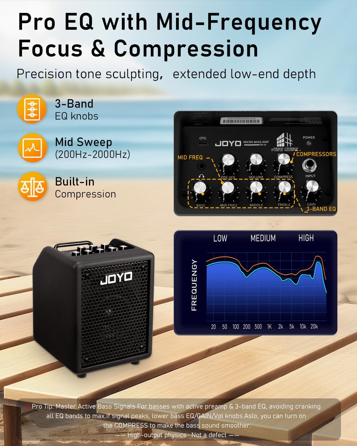 JOYO 30W Bass Amp Portable Combo Amplifier 4" Speaker, (Vibe Cube BA-30, Black)